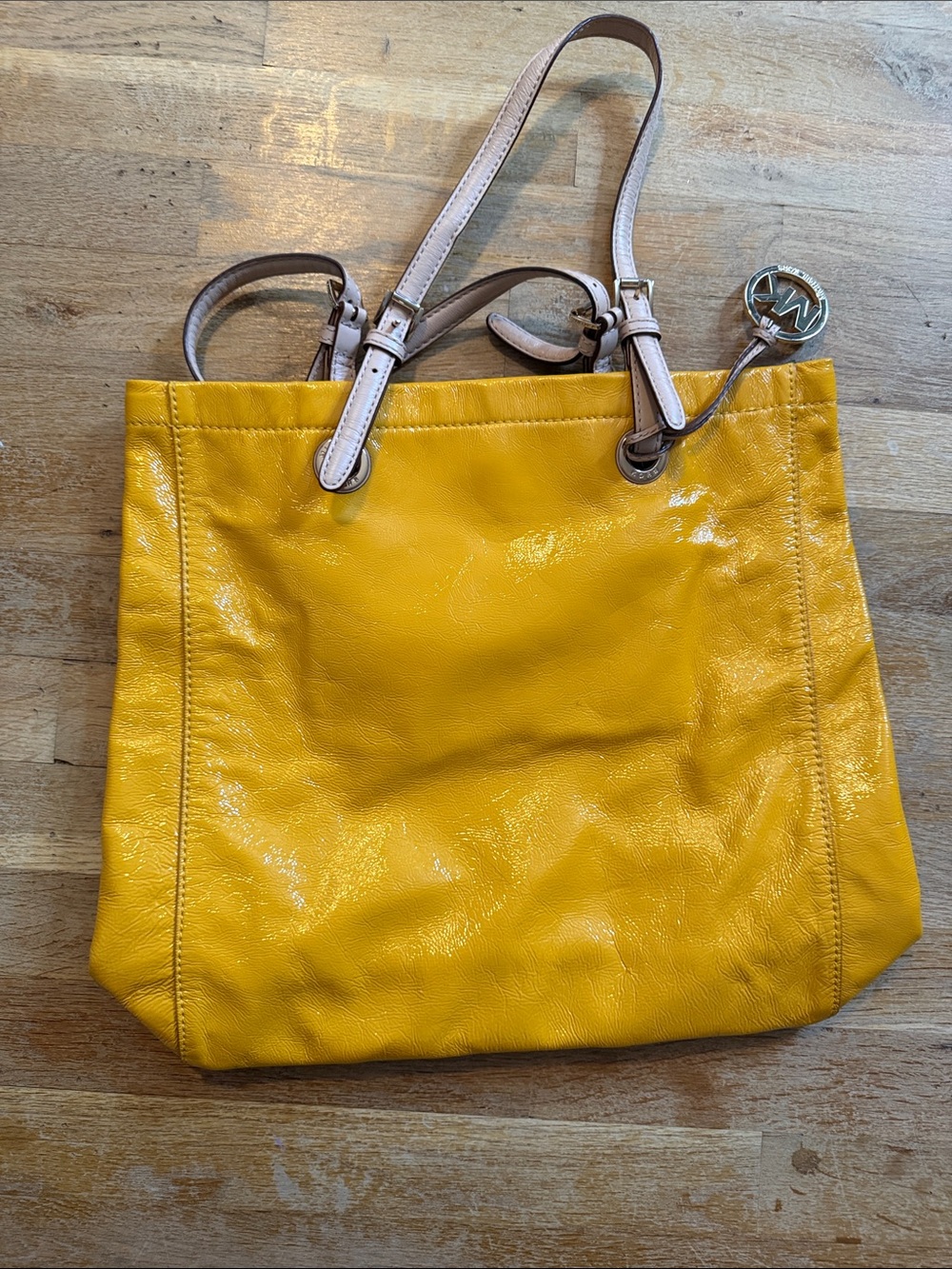 Michael Kors Yellow Leather Tote with Cream Handles
